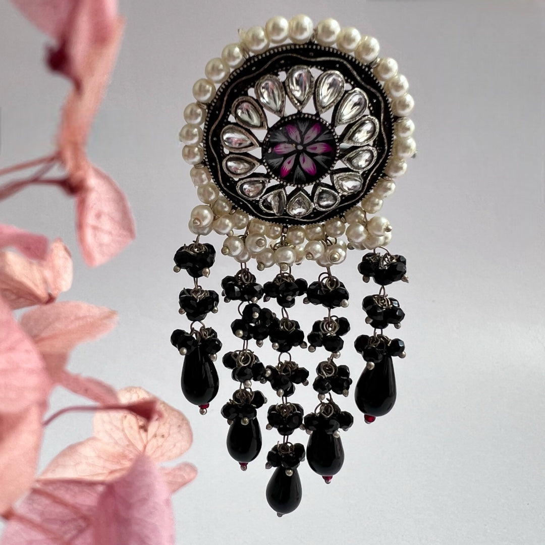 DHISHI HANDMADE BEADED OXIDIZED DANGLER EARRING ER148