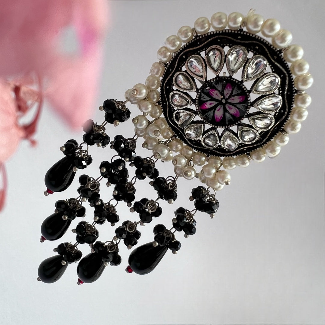 DHISHI HANDMADE BEADED OXIDIZED DANGLER EARRING ER148