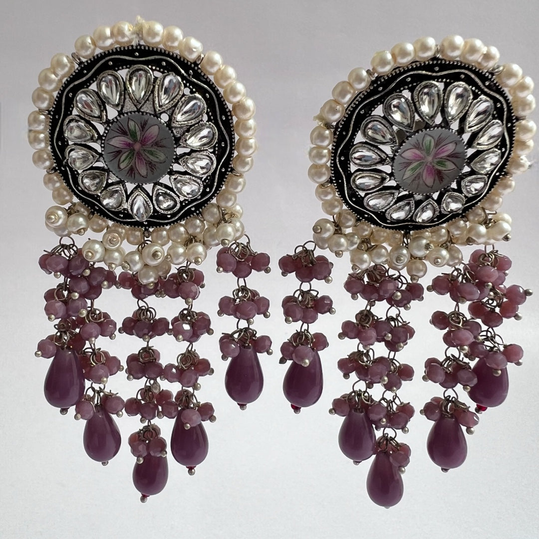 DHISHI HANDMADE BEADED OXIDIZED DANGLER EARRING ER148