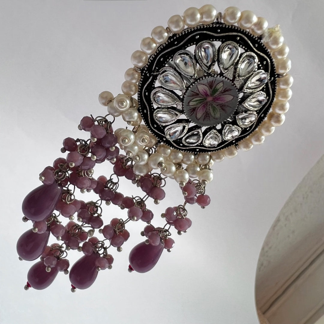 DHISHI HANDMADE BEADED OXIDIZED DANGLER EARRING ER148