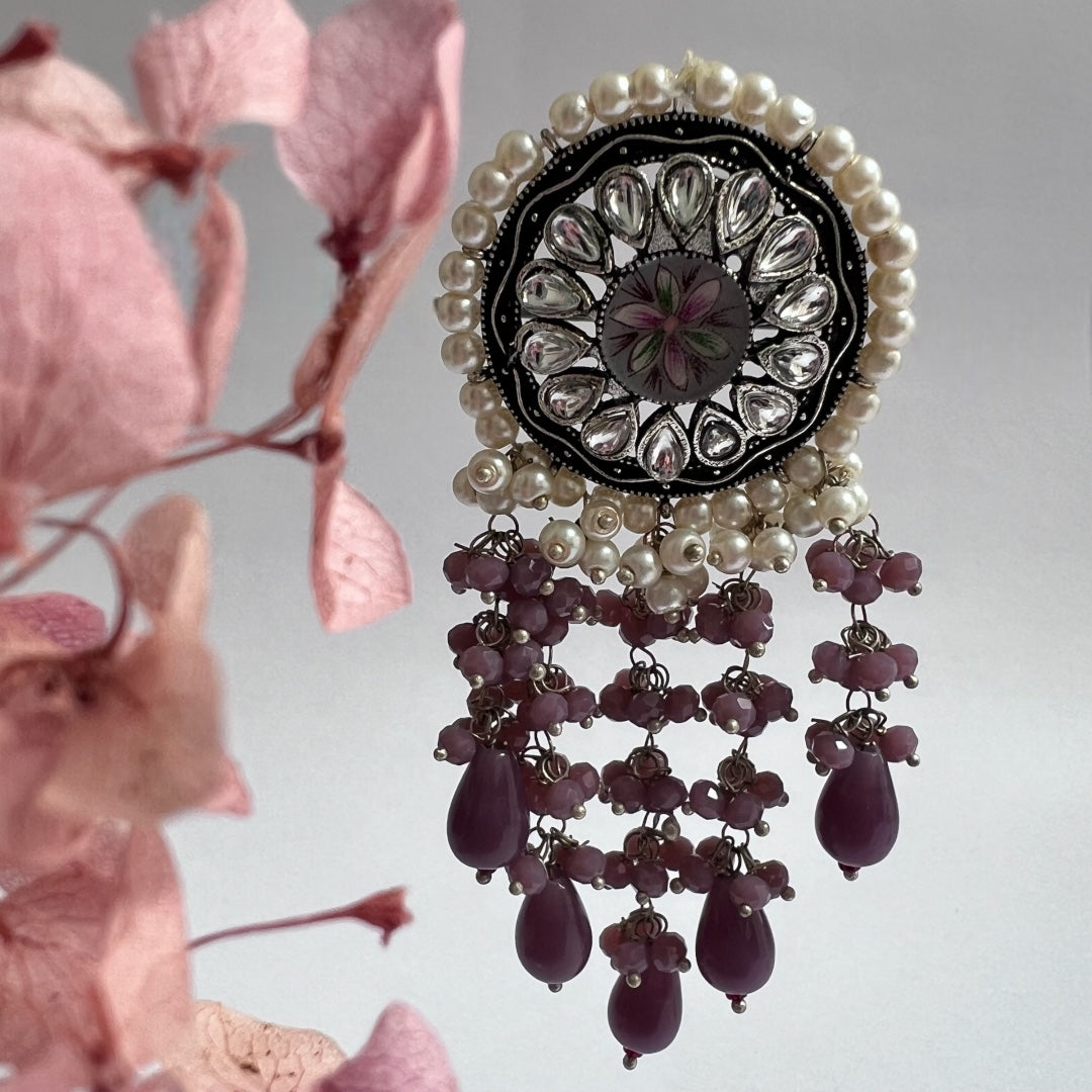 DHISHI HANDMADE BEADED OXIDIZED DANGLER EARRING ER148