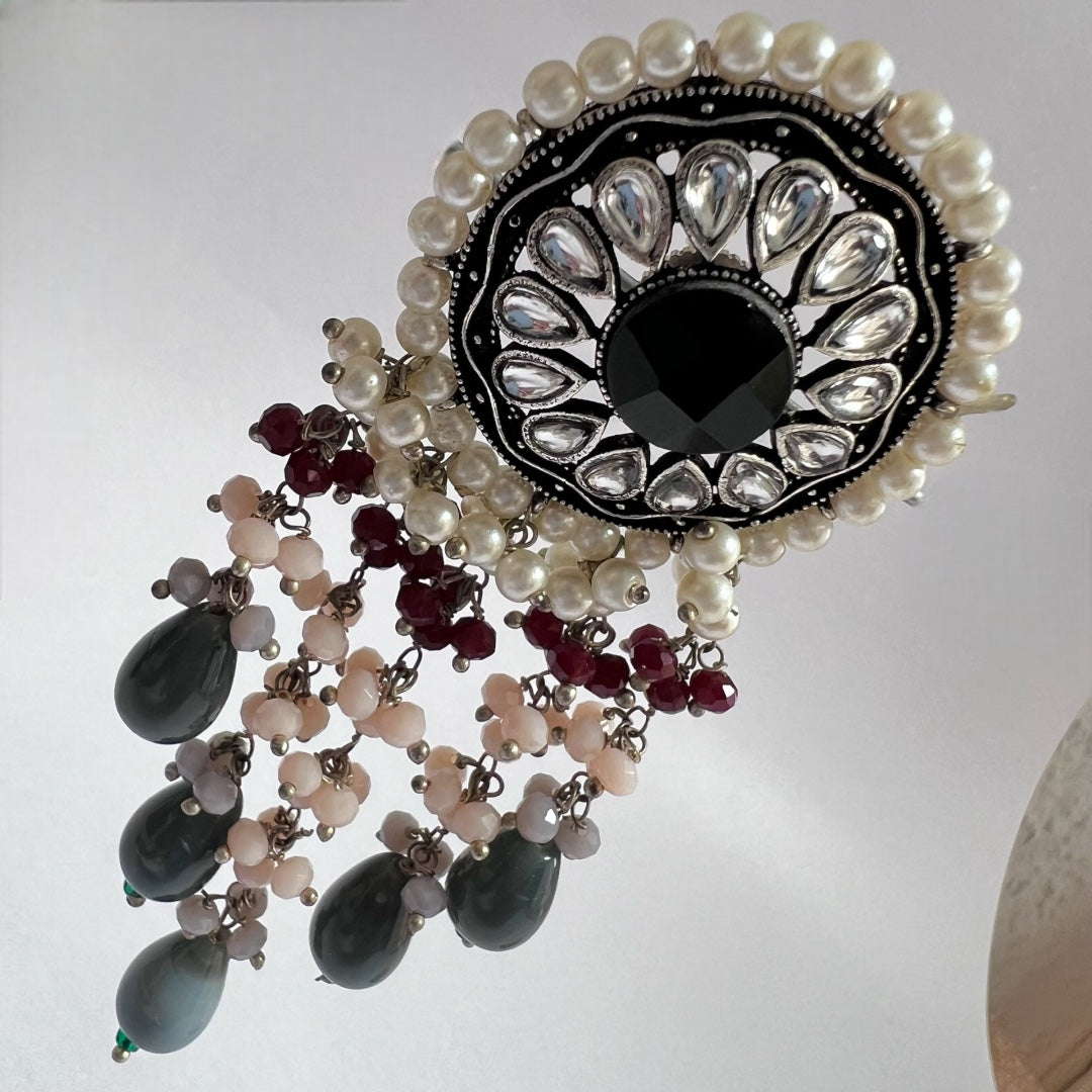 DHISHI HANDMADE BEADED OXIDIZED DANGLER EARRING ER148