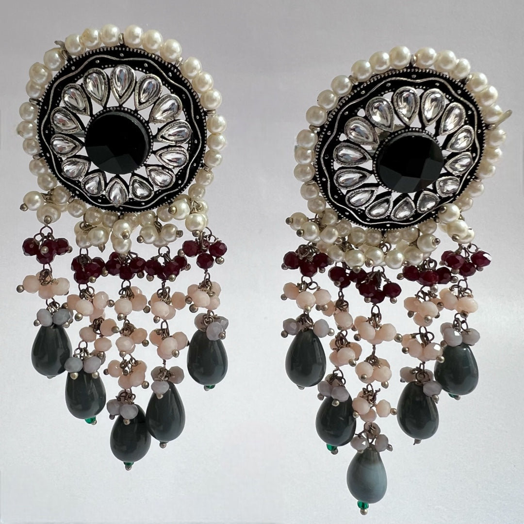 DHISHI HANDMADE BEADED OXIDIZED DANGLER EARRING ER148