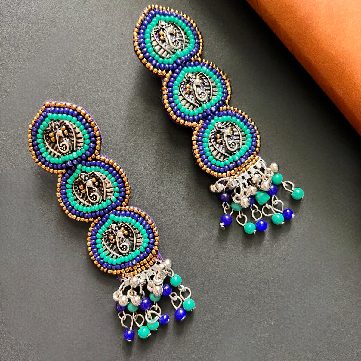 AJLA FABRIC AND BEADS HANDMADE  EARRINGS/DANGLER ER542