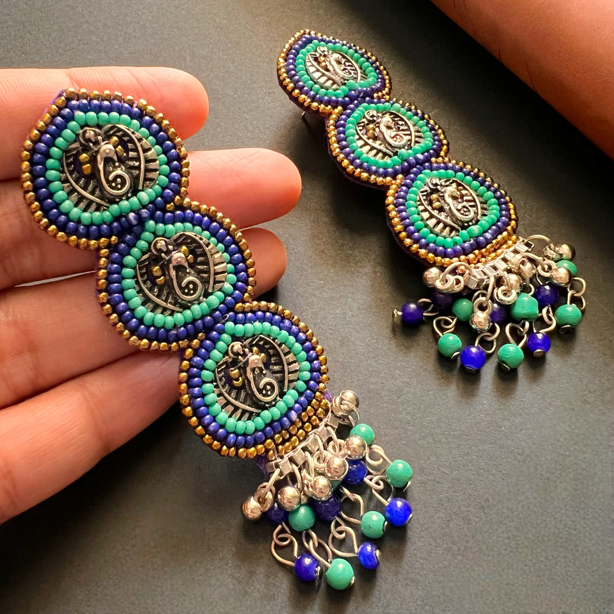 AJLA FABRIC AND BEADS HANDMADE  EARRINGS/DANGLER ER542