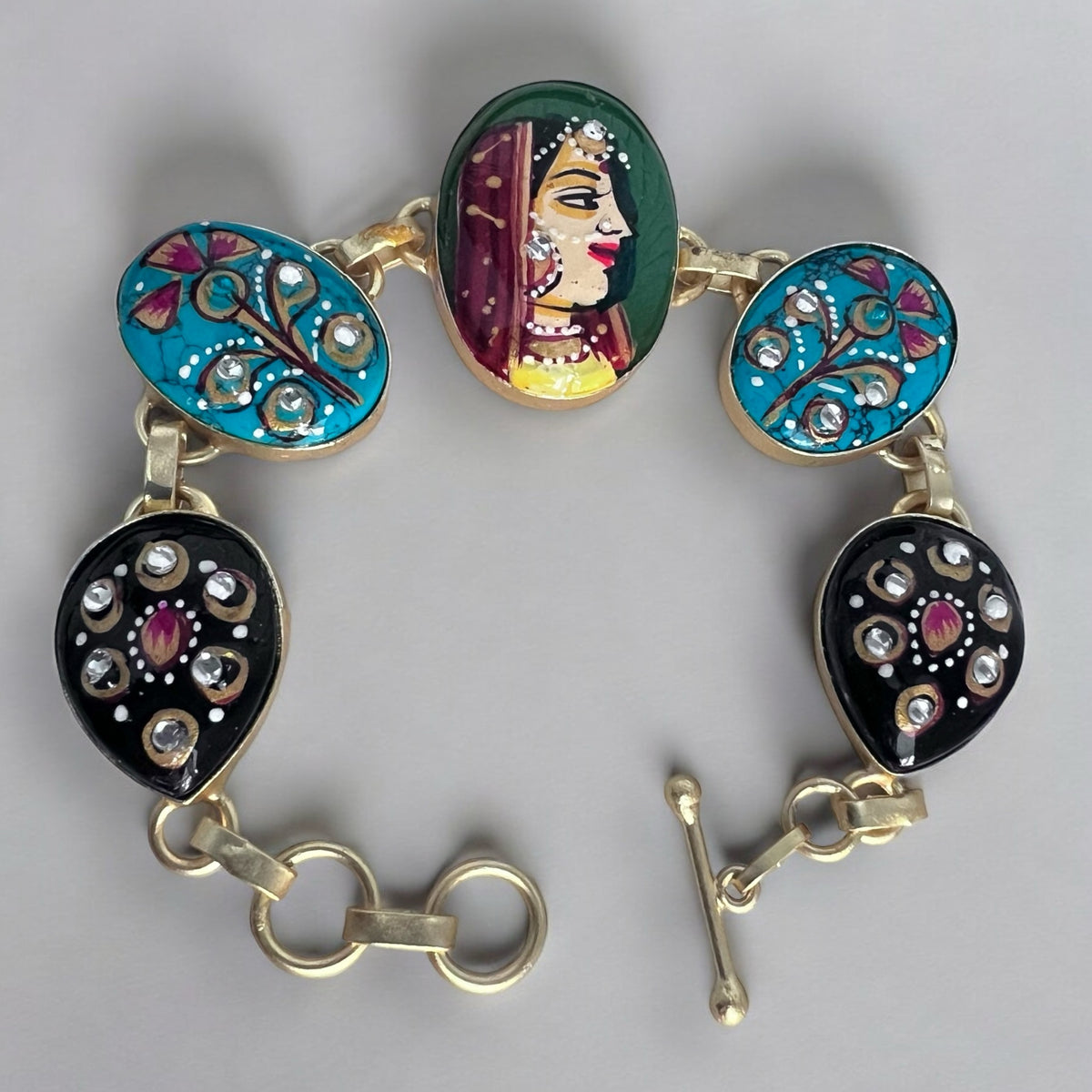 CHOZHA HAND PAINTED AND HAMMERED AND HANDMADE GOLD TONED CLASSIC STONE BRACELETS BR67