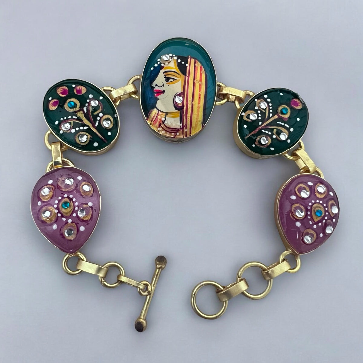 CHOZHA HAND PAINTED AND HAMMERED AND HANDMADE GOLD TONED CLASSIC STONE BRACELETS BR67