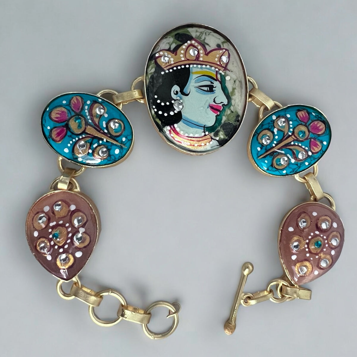 CHOZHA HAND PAINTED AND HAMMERED AND HANDMADE GOLD TONED CLASSIC STONE BRACELETS BR67