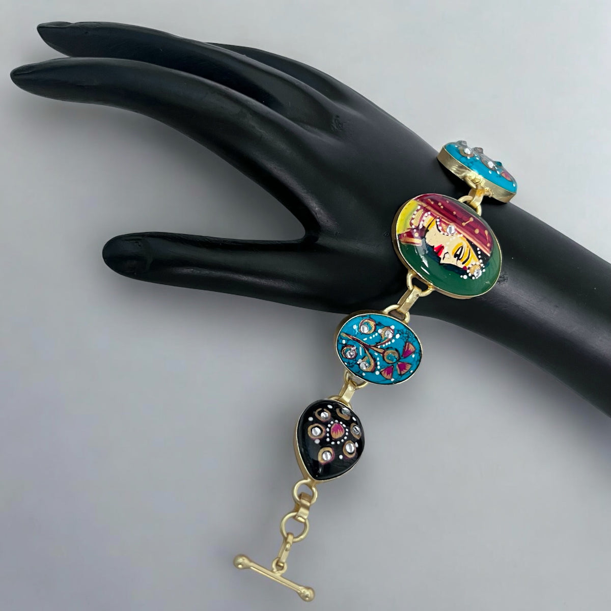 CHOZHA HAND PAINTED AND HAMMERED AND HANDMADE GOLD TONED CLASSIC STONE BRACELETS BR67