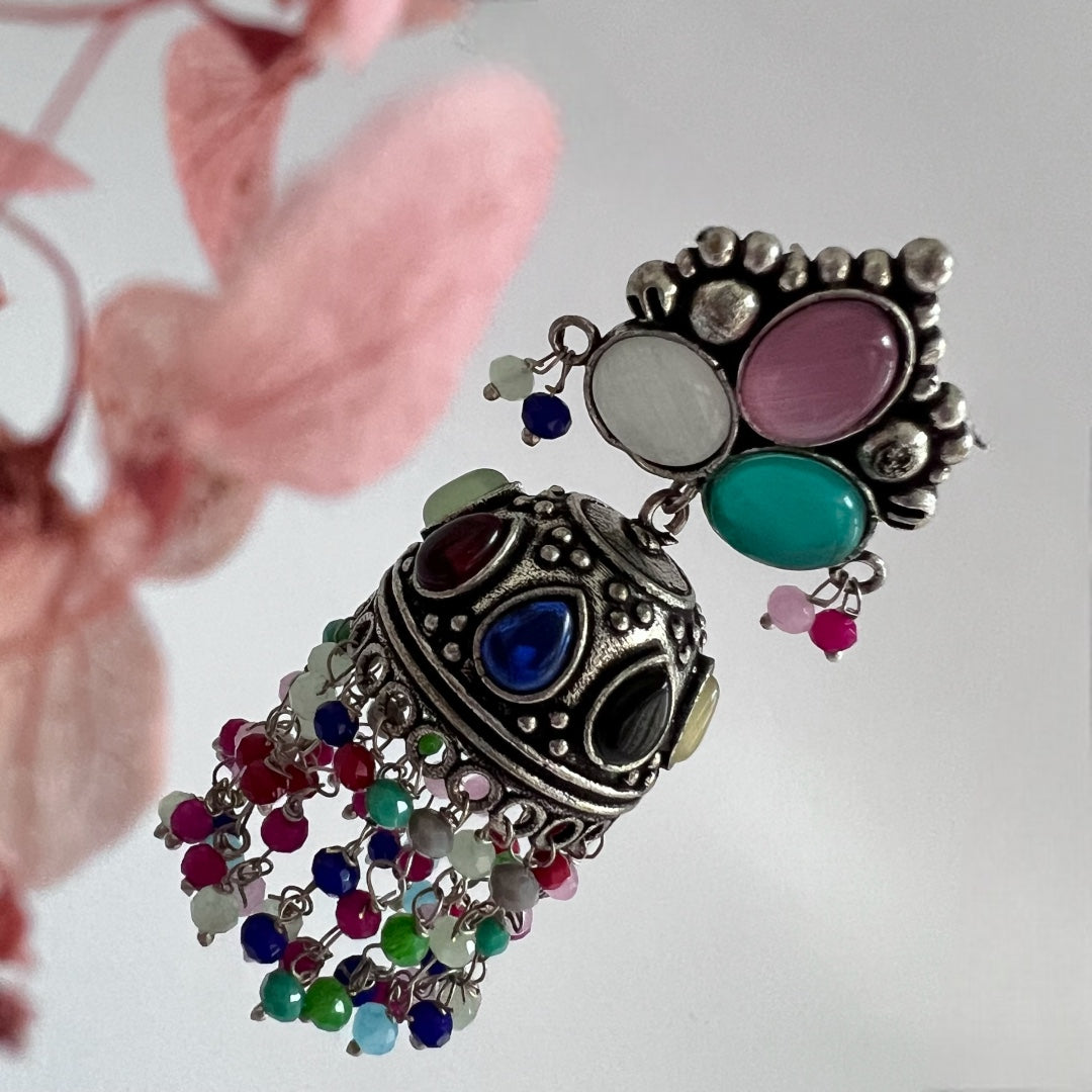 JHOOMER SEMI HANDMADE OXIDIZED JHUMKA  ER142