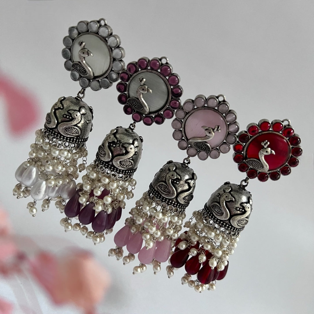 AZURE GRACE SEMI HANDMADE JHUMKA OXIDIZED  ER141