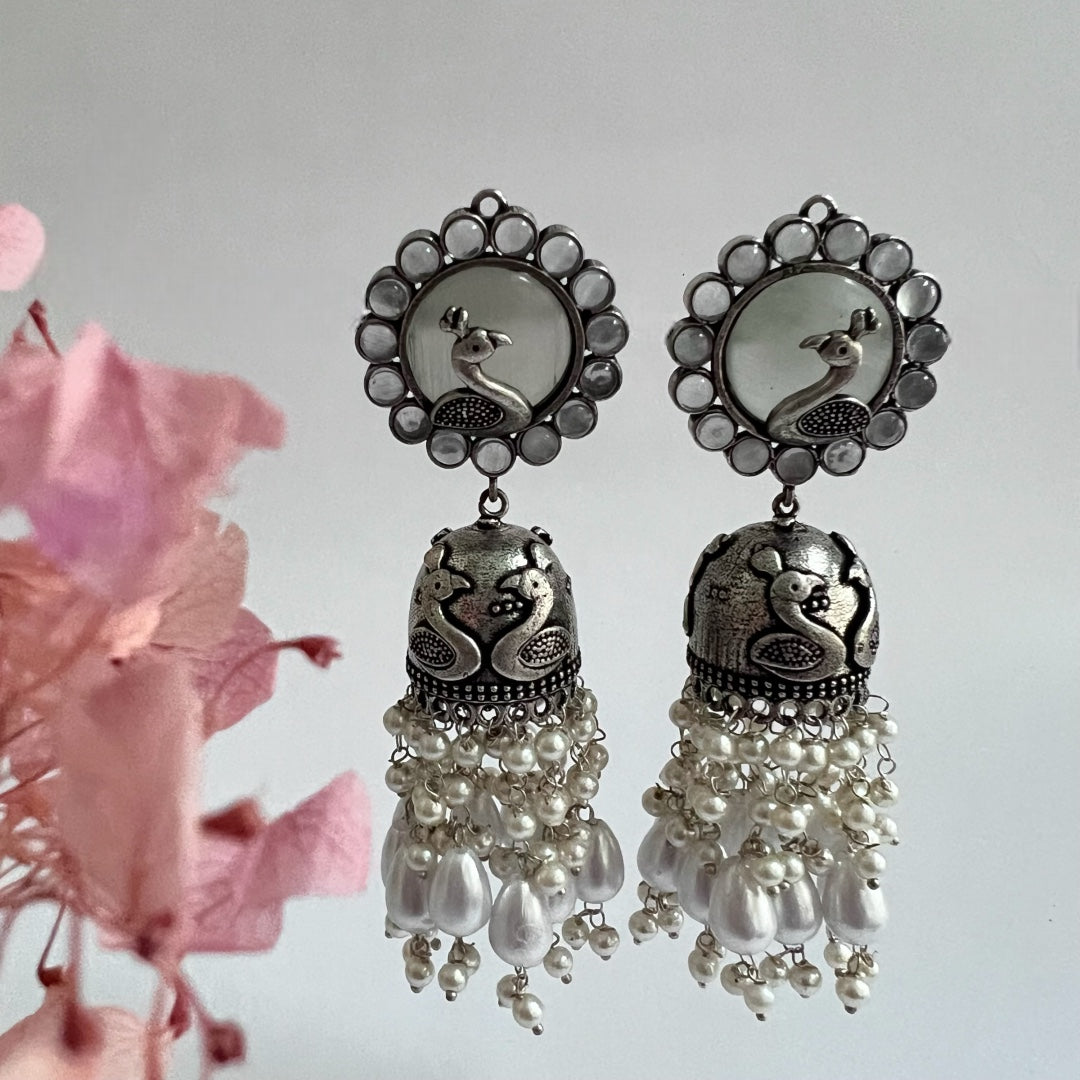 AZURE GRACE SEMI HANDMADE JHUMKA OXIDIZED  ER141