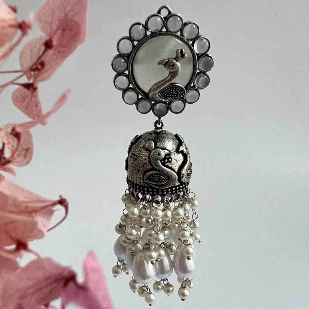 AZURE GRACE SEMI HANDMADE JHUMKA OXIDIZED  ER141