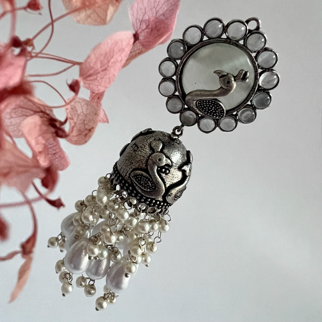 AZURE GRACE SEMI HANDMADE JHUMKA OXIDIZED  ER141