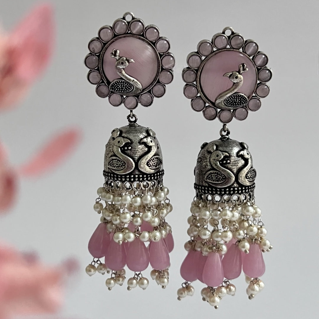 AZURE GRACE SEMI HANDMADE JHUMKA OXIDIZED  ER141