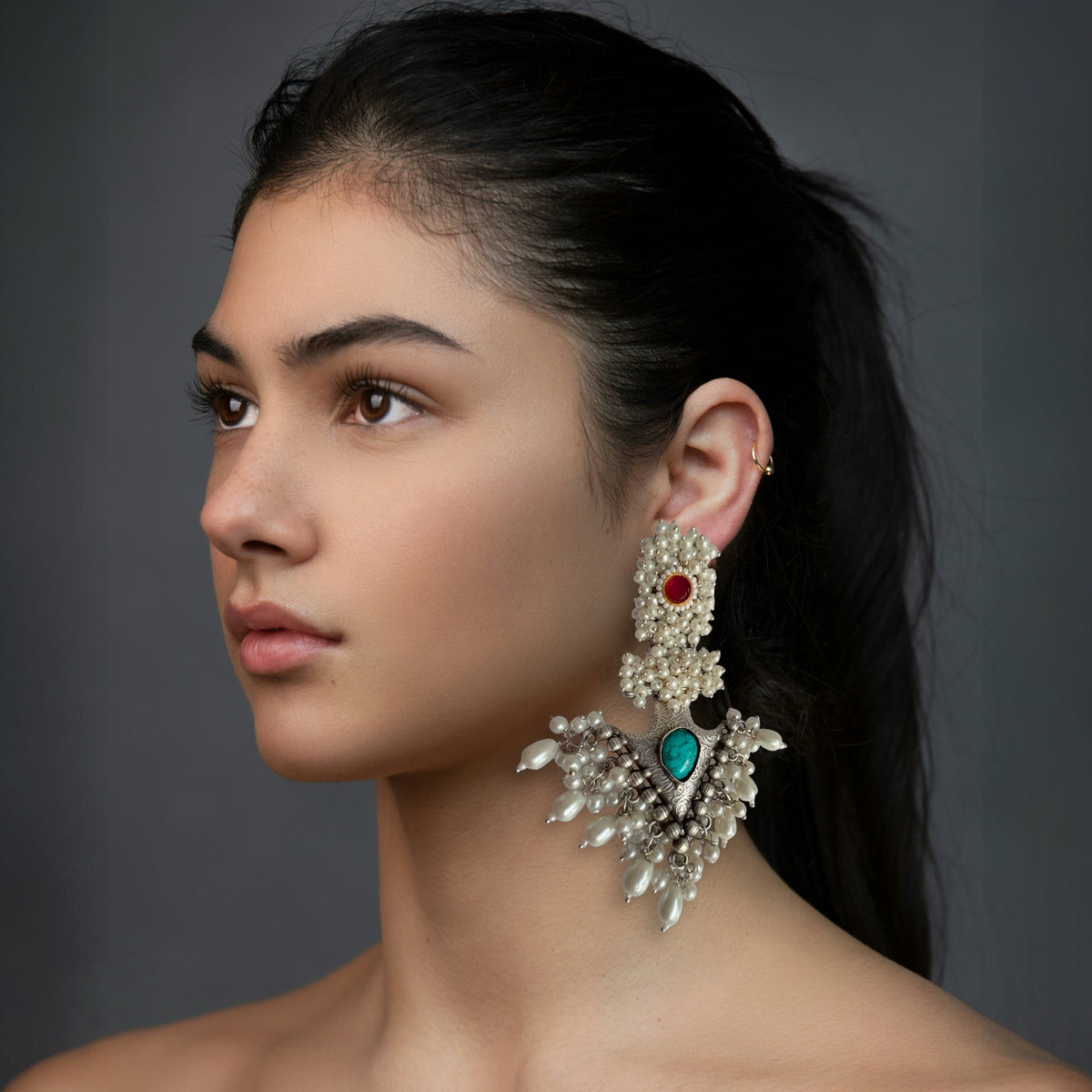 PEARLY PEARL SILVER LOOK ALIKE PREMIUM POLISH HANDMADE EARRINGS ER359