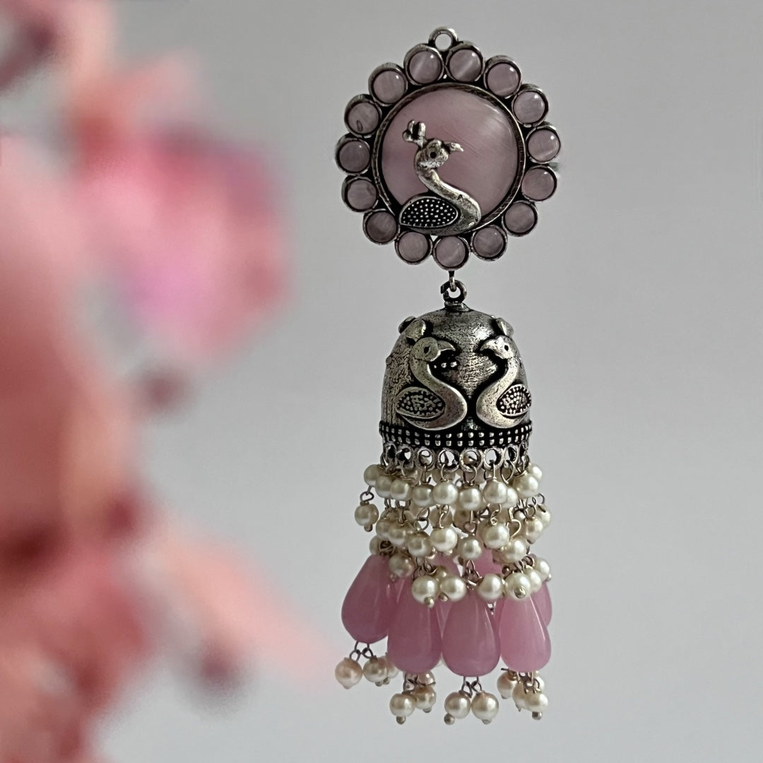 AZURE GRACE SEMI HANDMADE JHUMKA OXIDIZED  ER141