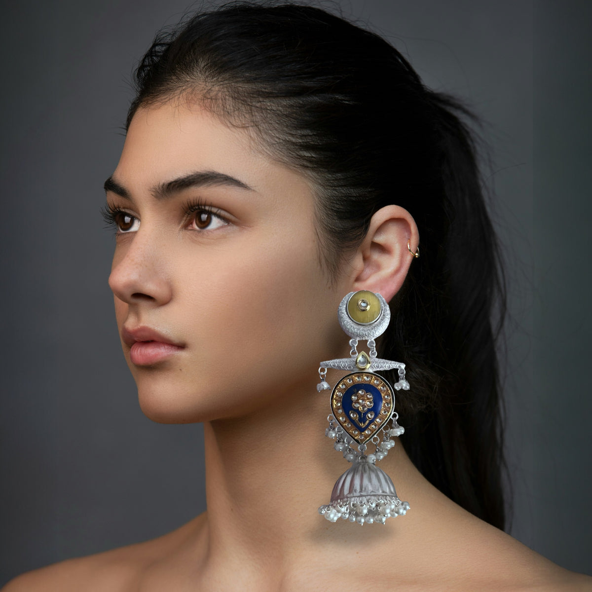 MIA HANDMADE SILVER LOOK ALIKE PREMIUM POLISH LAC AND MONALISA JHUMKA ER365