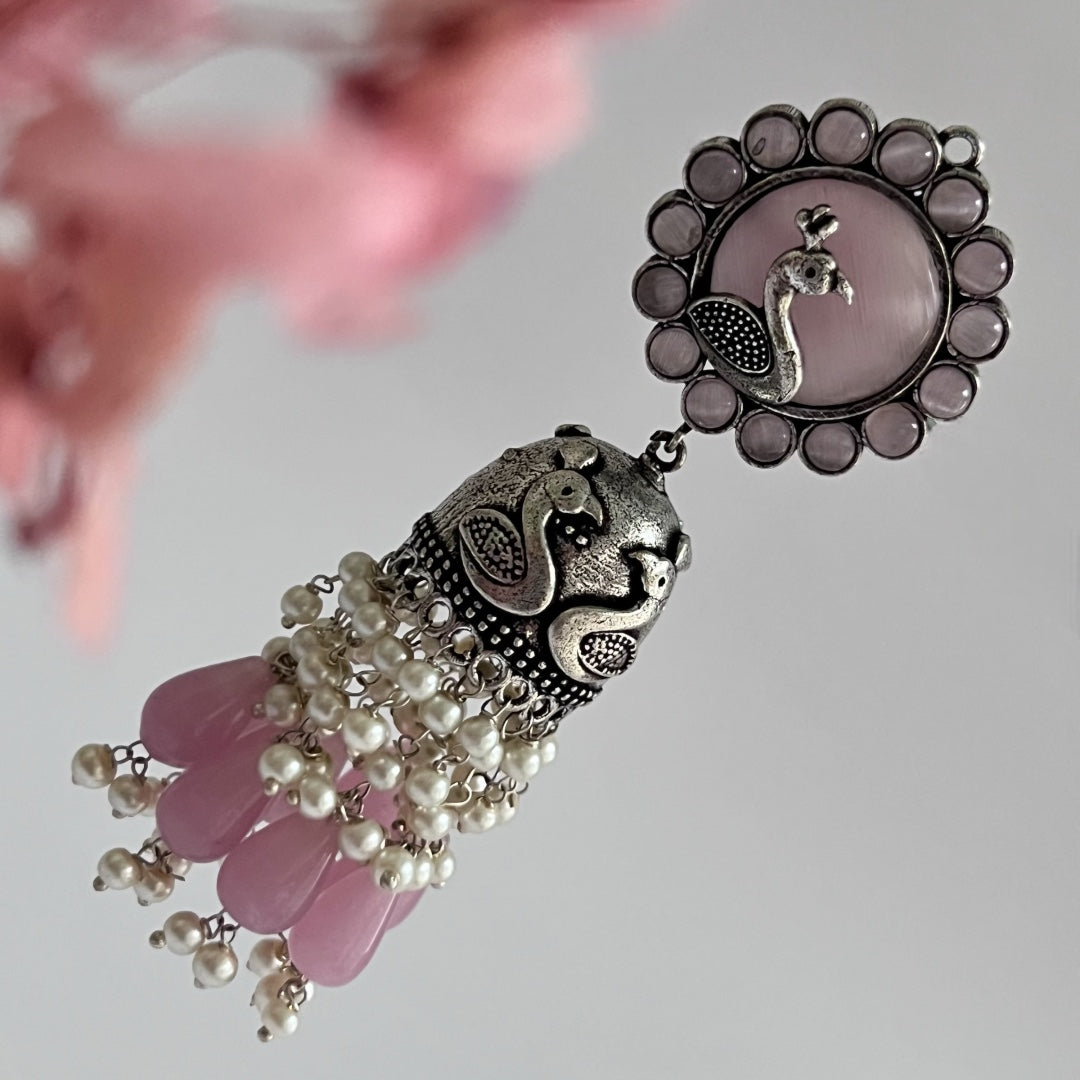 AZURE GRACE SEMI HANDMADE JHUMKA OXIDIZED  ER141