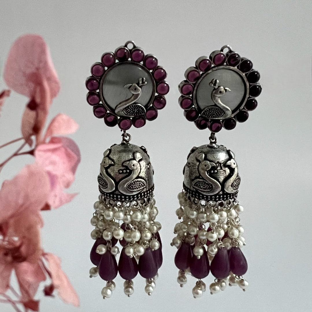 AZURE GRACE SEMI HANDMADE JHUMKA OXIDIZED  ER141