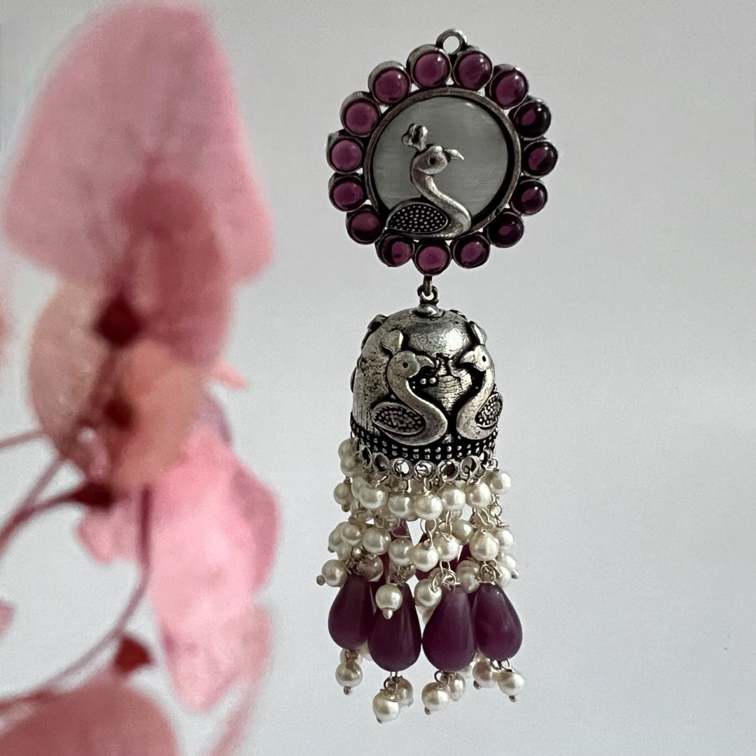 AZURE GRACE SEMI HANDMADE JHUMKA OXIDIZED  ER141