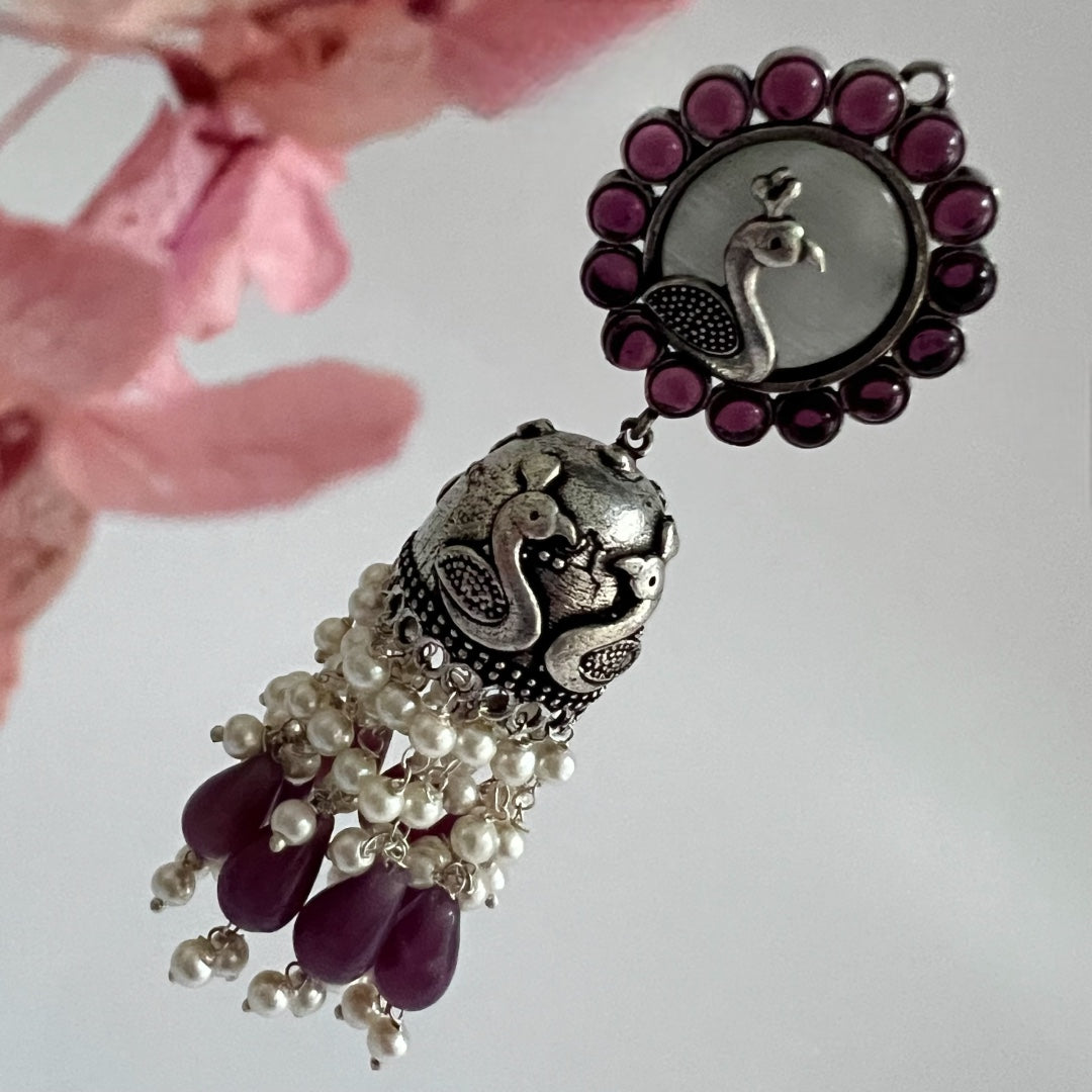 AZURE GRACE SEMI HANDMADE JHUMKA OXIDIZED  ER141