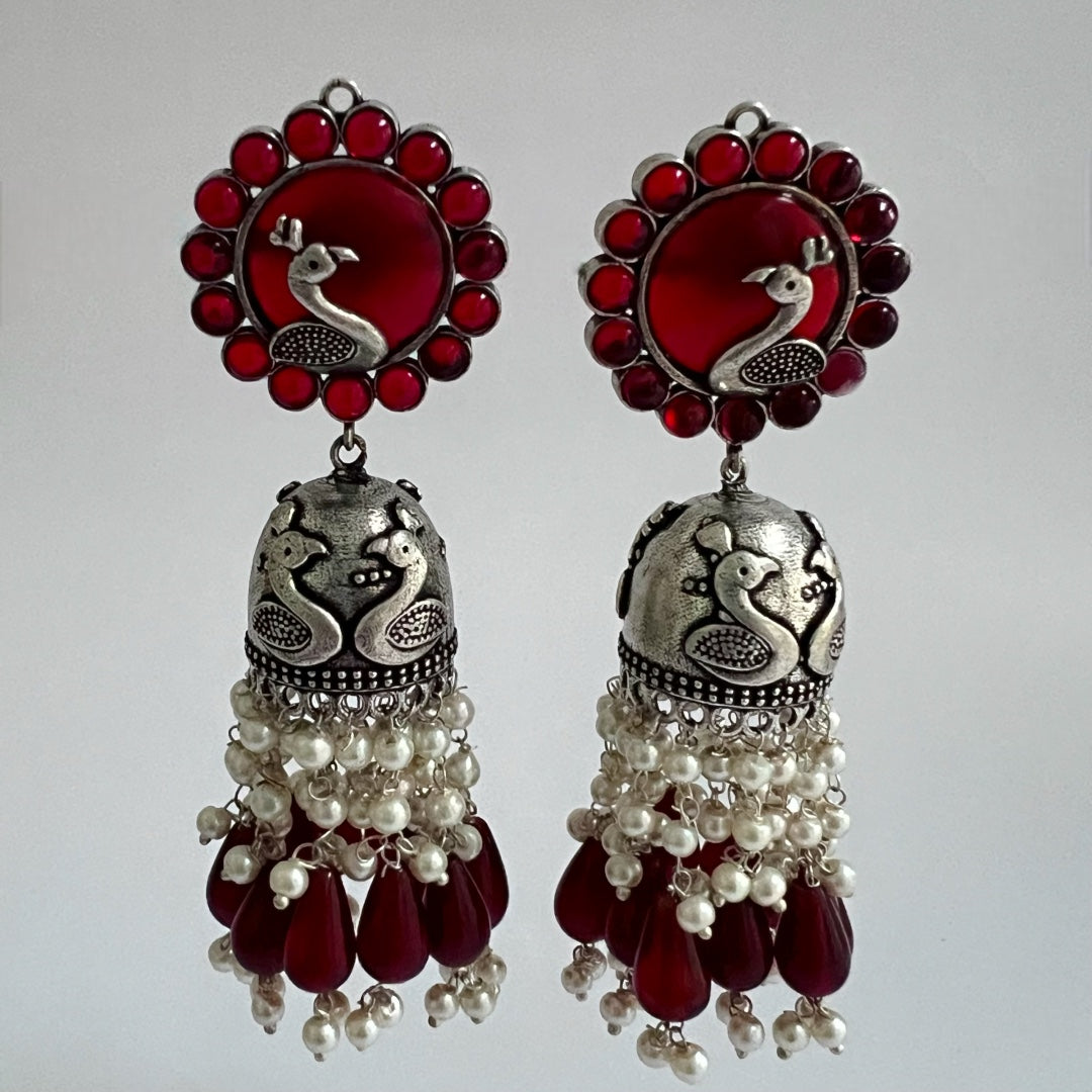 AZURE GRACE SEMI HANDMADE JHUMKA OXIDIZED  ER141