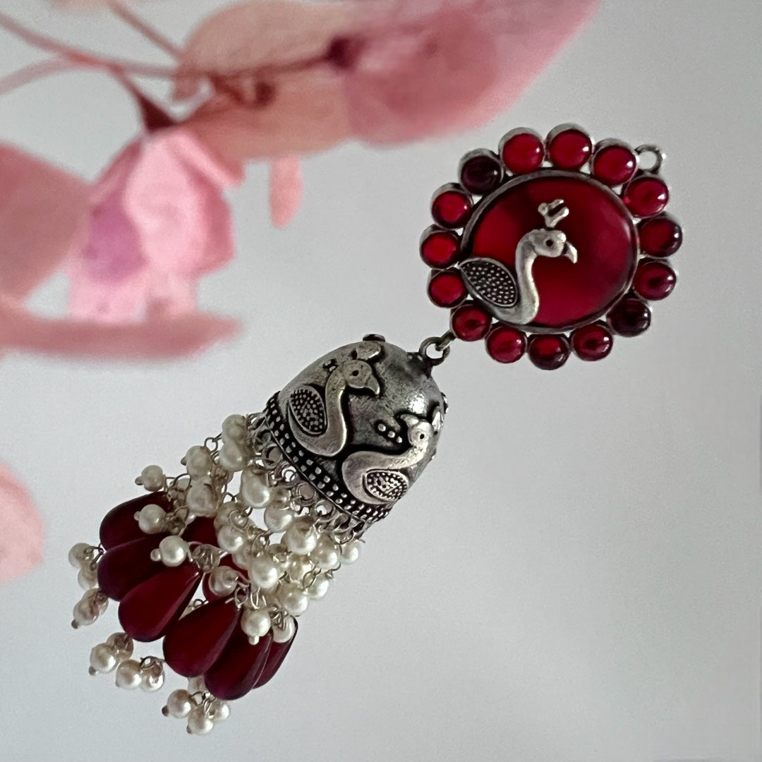 AZURE GRACE SEMI HANDMADE JHUMKA OXIDIZED  ER141