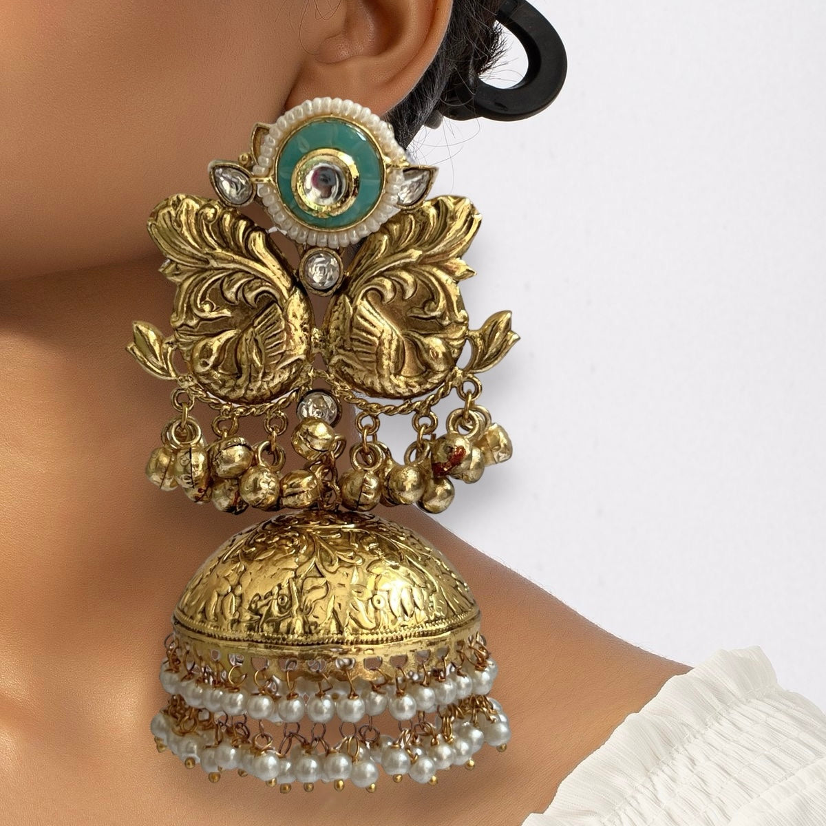 ANUSHA SILVER LOOK ALIKE GOLD-TONED HANDMADE JUMBO JHUMKAS ER565