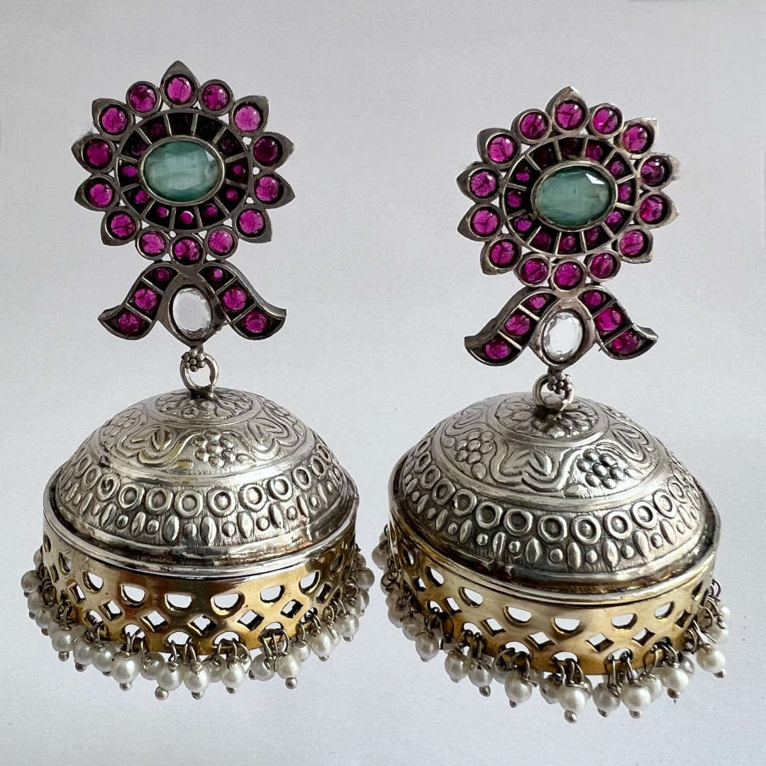BLOOM SILVER LOOK ALIKE DUAL-TONED PREMIUM POLISH HANDMADE JHUMKA ER237