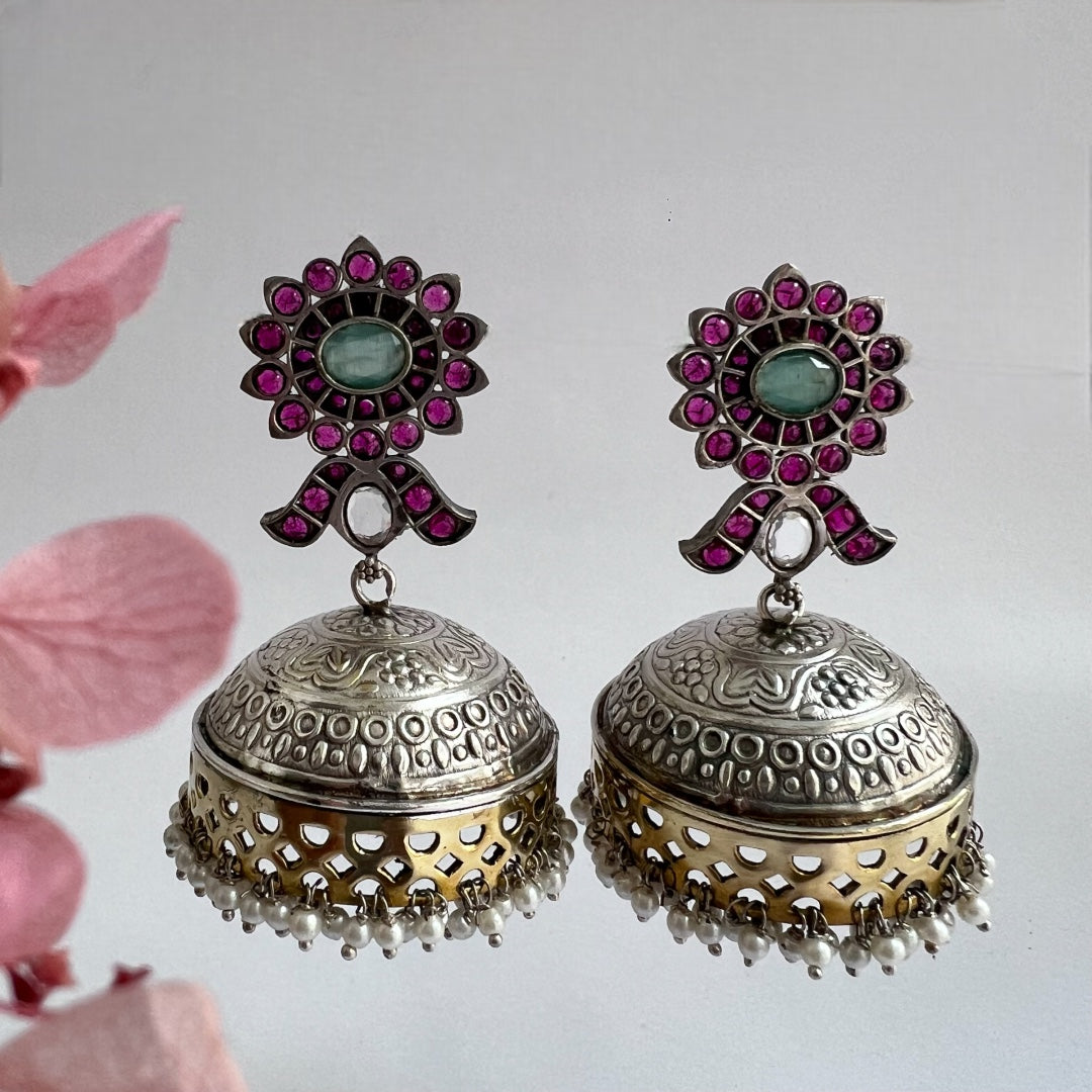 BLOOM SILVER LOOK ALIKE DUAL-TONED PREMIUM POLISH HANDMADE JHUMKA ER237