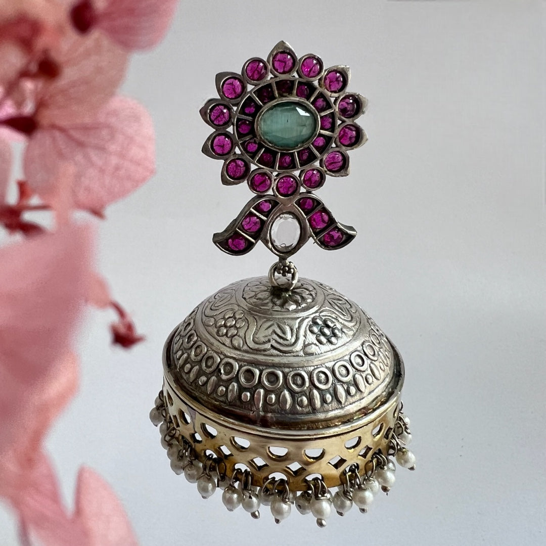 BLOOM SILVER LOOK ALIKE DUAL-TONED PREMIUM POLISH HANDMADE JHUMKA ER237
