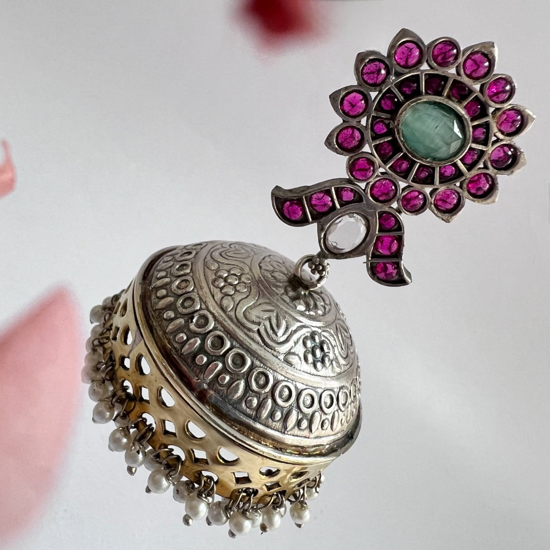 BLOOM SILVER LOOK ALIKE DUAL-TONED PREMIUM POLISH HANDMADE JHUMKA ER237