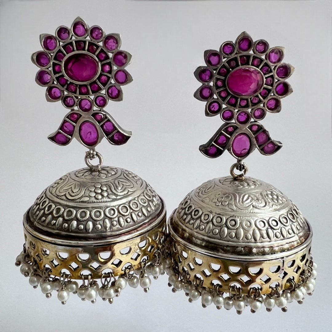 BLOOM SILVER LOOK ALIKE DUAL-TONED PREMIUM POLISH HANDMADE JHUMKA ER237