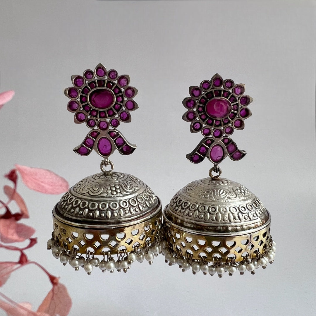 BLOOM SILVER LOOK ALIKE DUAL-TONED PREMIUM POLISH HANDMADE JHUMKA ER237