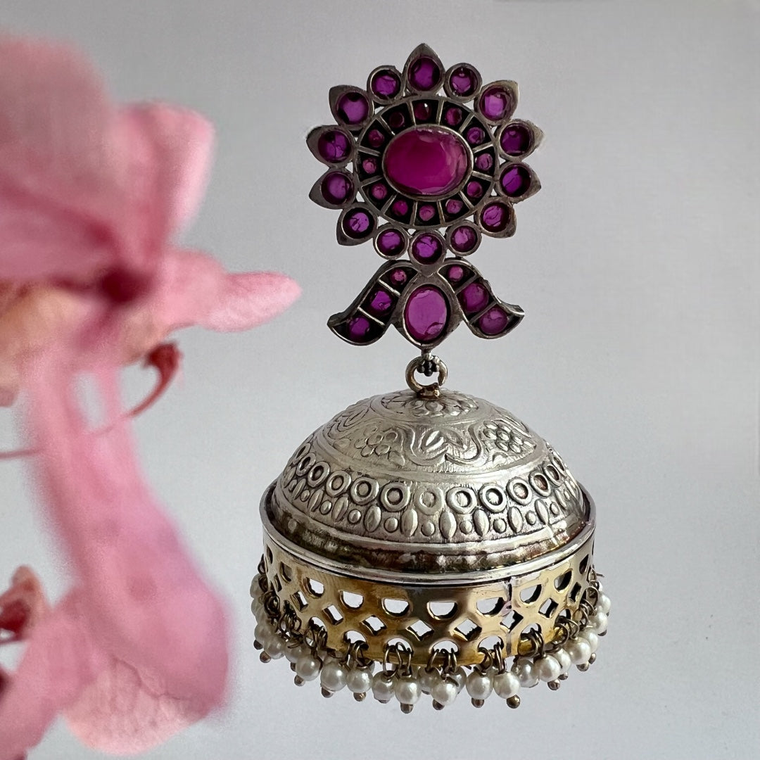 BLOOM SILVER LOOK ALIKE DUAL-TONED PREMIUM POLISH HANDMADE JHUMKA ER237