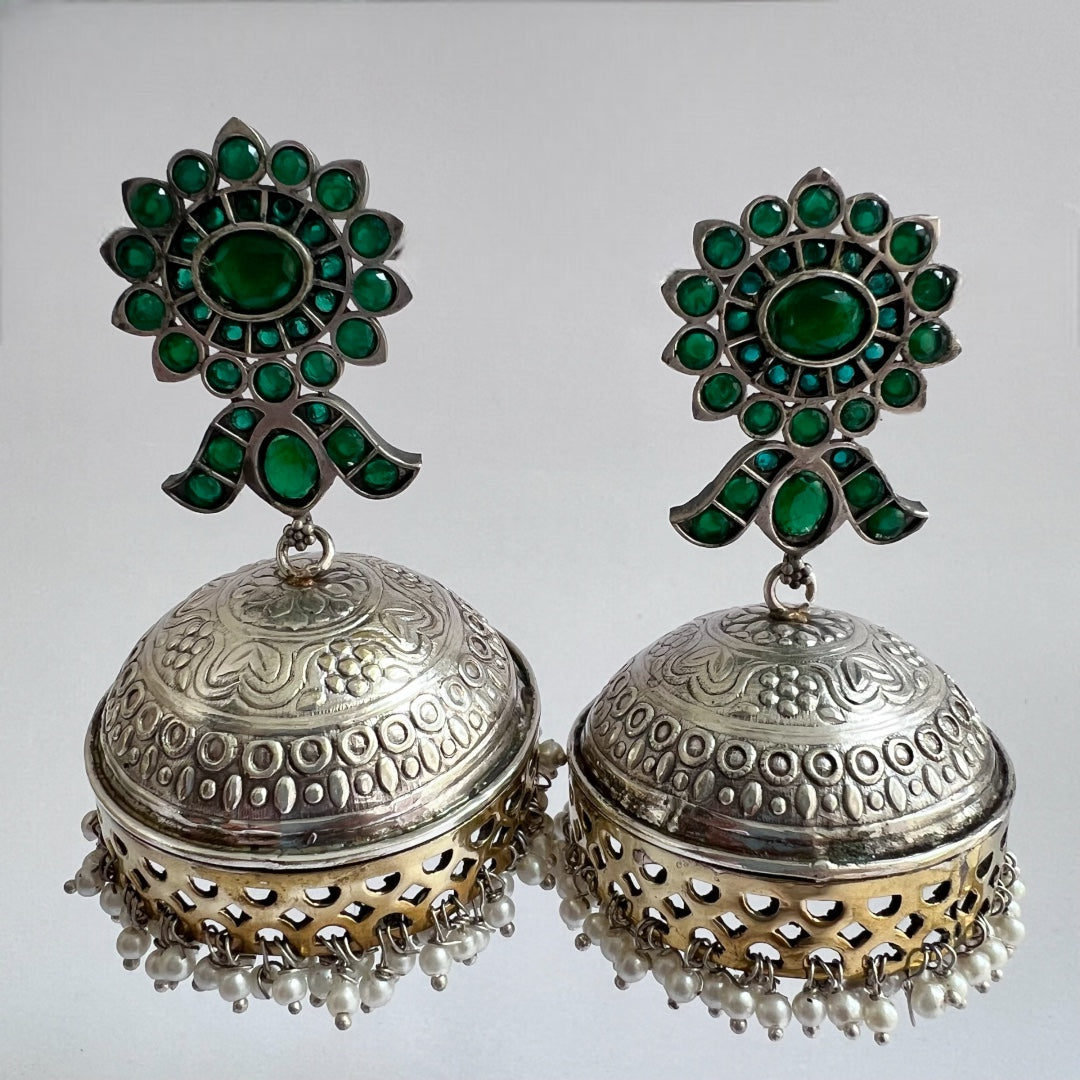 BLOOM SILVER LOOK ALIKE DUAL-TONED PREMIUM POLISH HANDMADE JHUMKA ER237