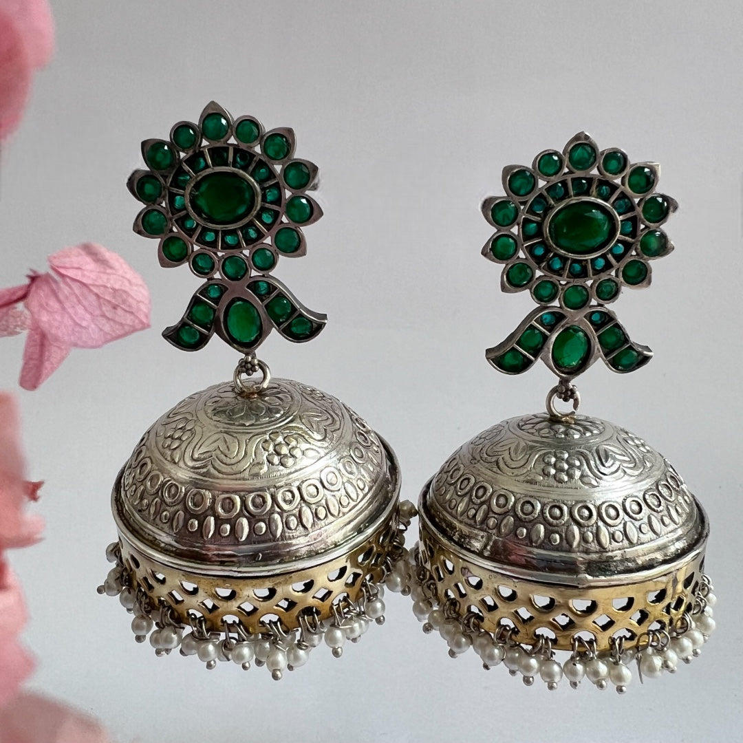 BLOOM SILVER LOOK ALIKE DUAL-TONED PREMIUM POLISH HANDMADE JHUMKA ER237