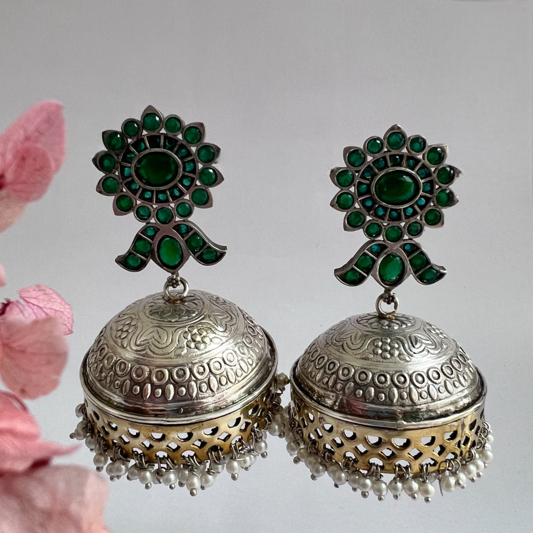 BLOOM SILVER LOOK ALIKE DUAL-TONED PREMIUM POLISH HANDMADE JHUMKA ER237