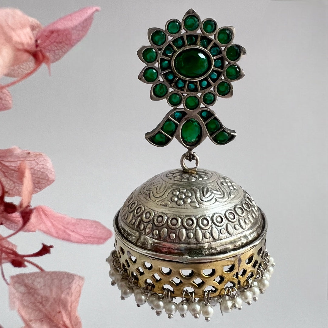 BLOOM SILVER LOOK ALIKE DUAL-TONED PREMIUM POLISH HANDMADE JHUMKA ER237