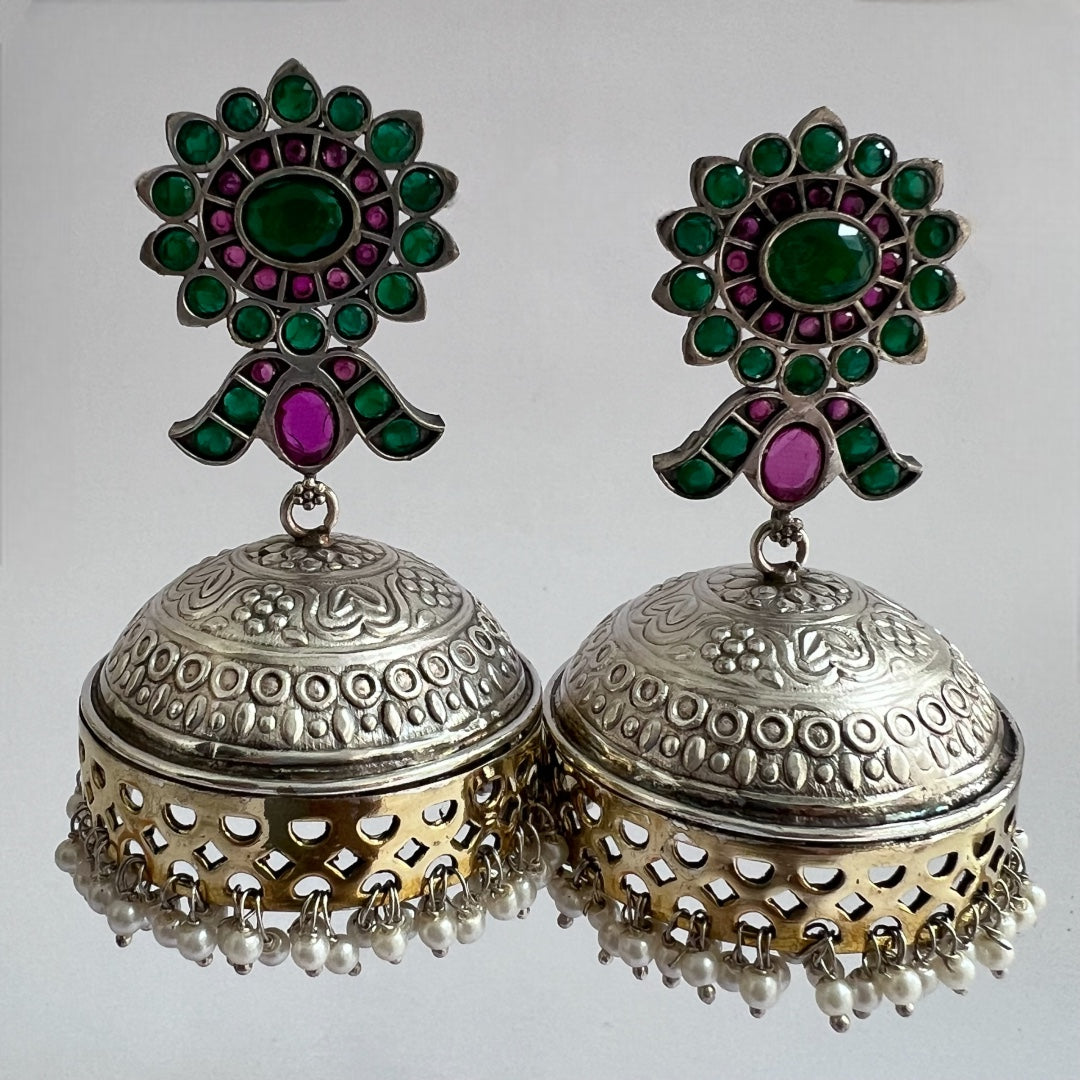 BLOOM SILVER LOOK ALIKE DUAL-TONED PREMIUM POLISH HANDMADE JHUMKA ER237