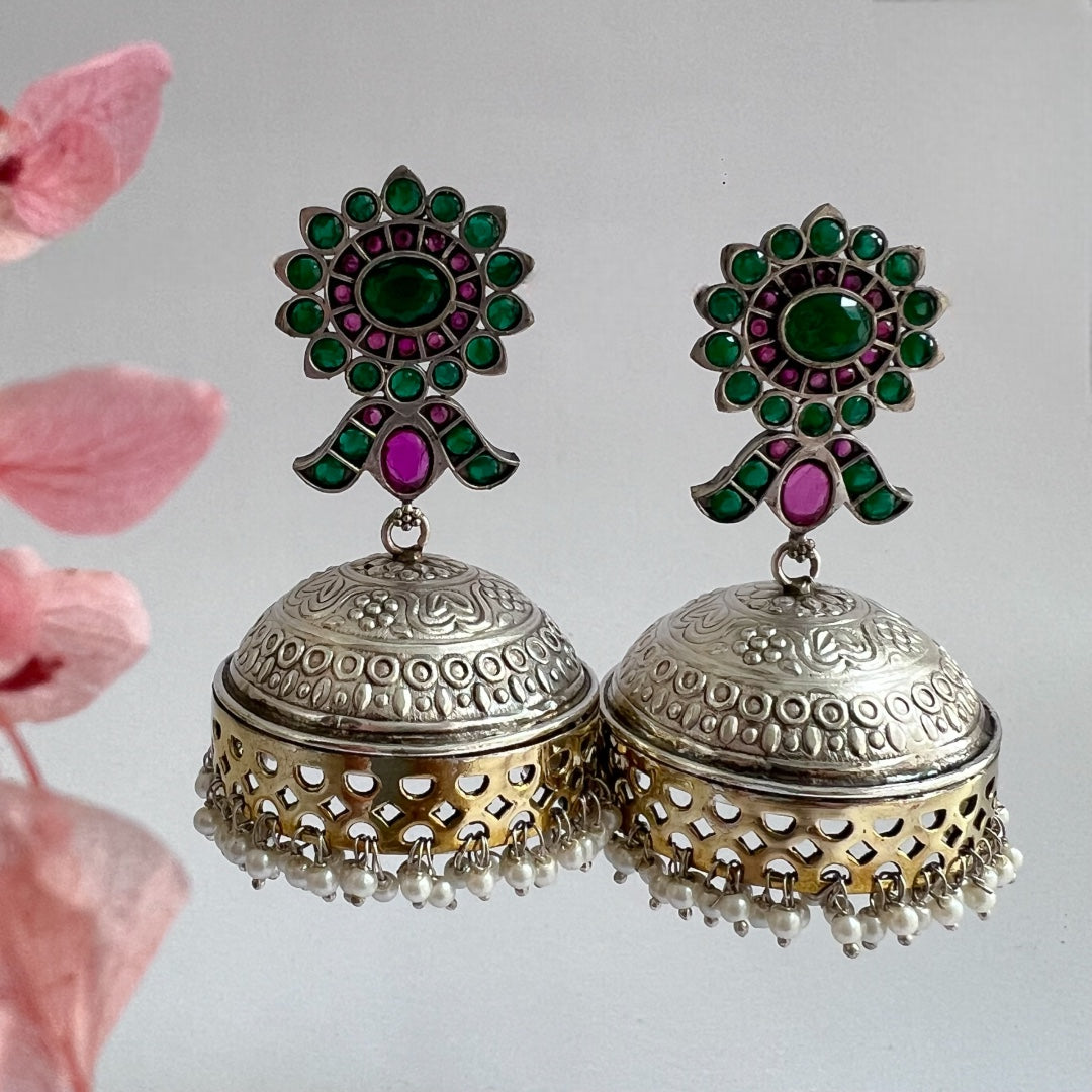 BLOOM SILVER LOOK ALIKE DUAL-TONED PREMIUM POLISH HANDMADE JHUMKA ER237