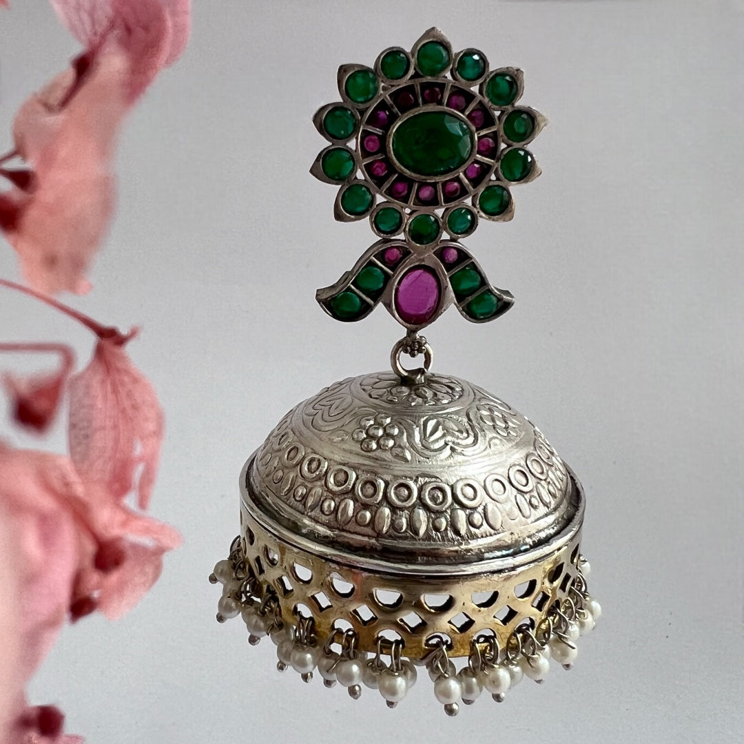 BLOOM SILVER LOOK ALIKE DUAL-TONED PREMIUM POLISH HANDMADE JHUMKA ER237