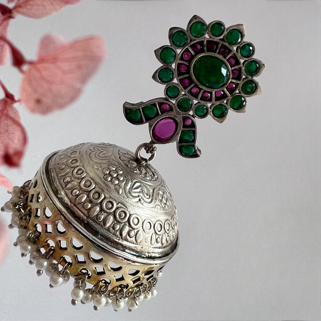 BLOOM SILVER LOOK ALIKE DUAL-TONED PREMIUM POLISH HANDMADE JHUMKA ER237