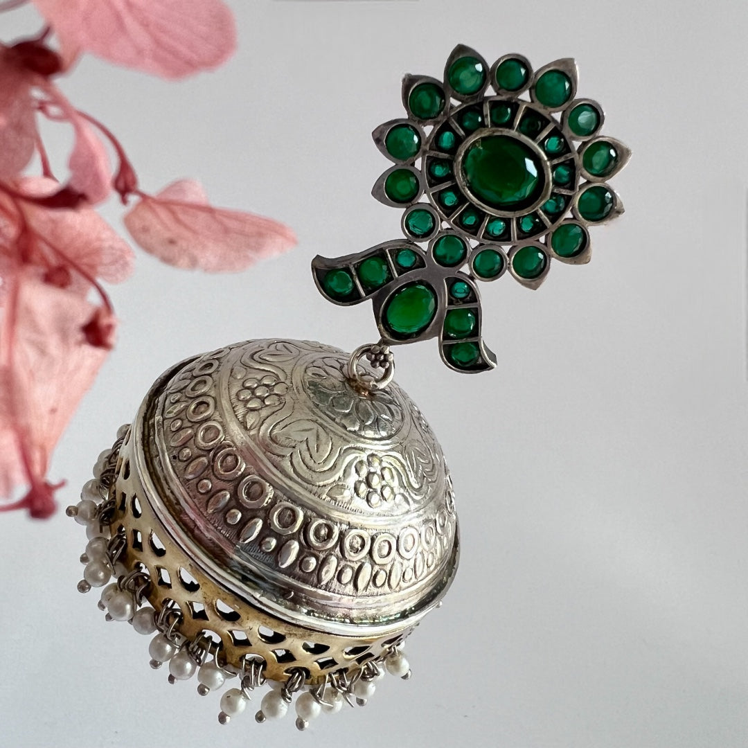 BLOOM SILVER LOOK ALIKE DUAL-TONED PREMIUM POLISH HANDMADE JHUMKA ER237