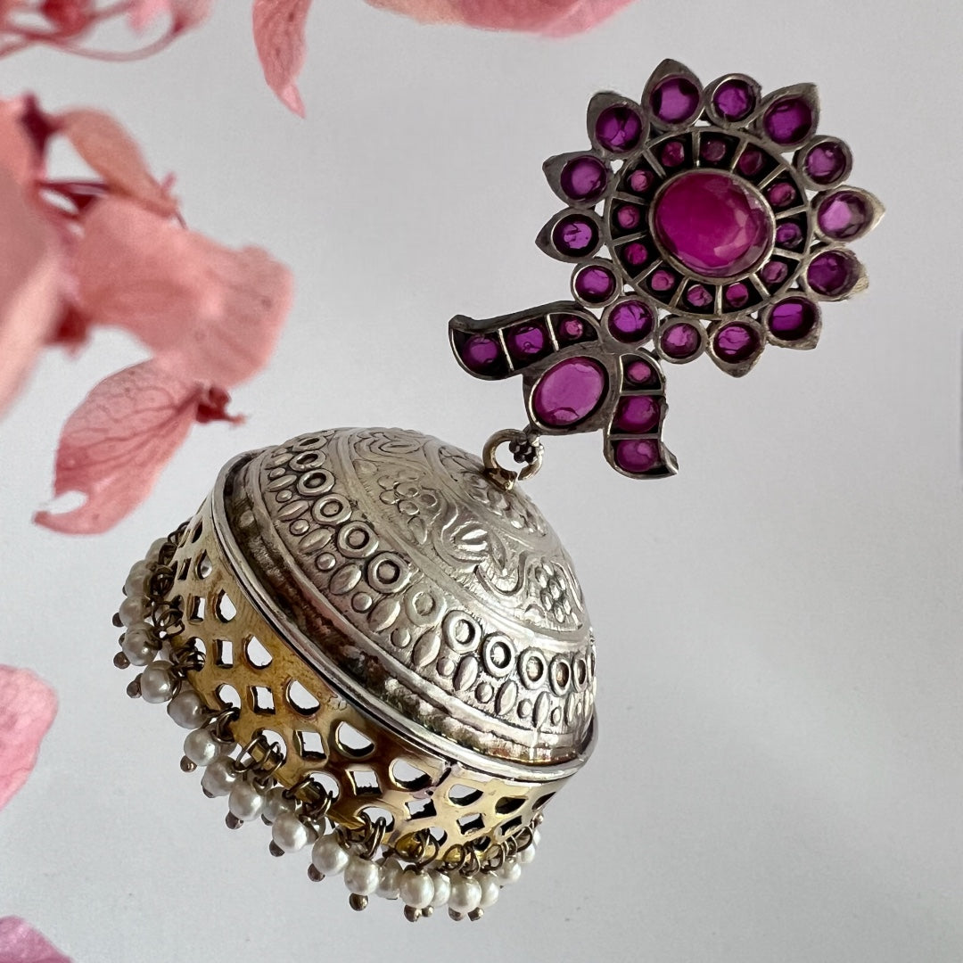 BLOOM SILVER LOOK ALIKE DUAL-TONED PREMIUM POLISH HANDMADE JHUMKA ER237