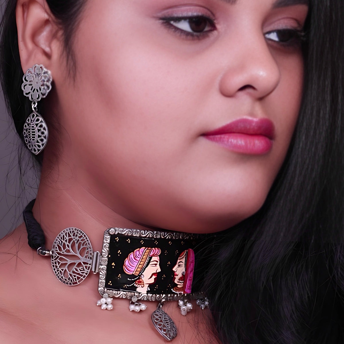 NIRVANA HANDPAINTED HANDMADE RAW AND RUSTIC CHOKER / NECKPIECE WITH EARRINGS CH53