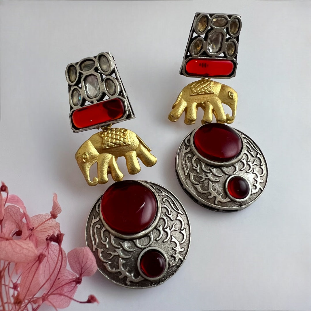 JOWITA SEMIHANDMADE DUAL TONE OXIDIZED BEADED EARRING ER250
