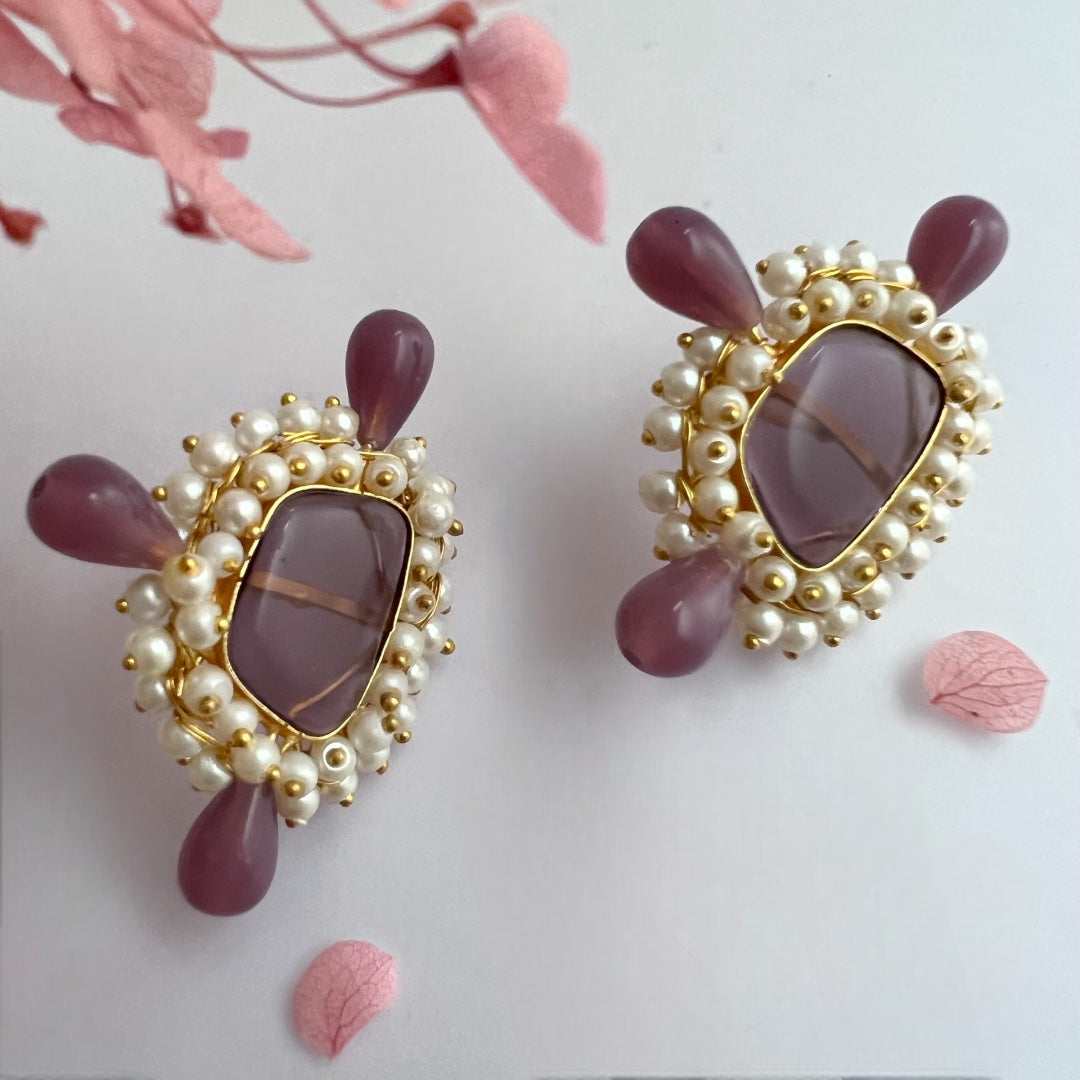 TELLY TOT GOLD TONED SEMI HANDMADE STUDS  ER249