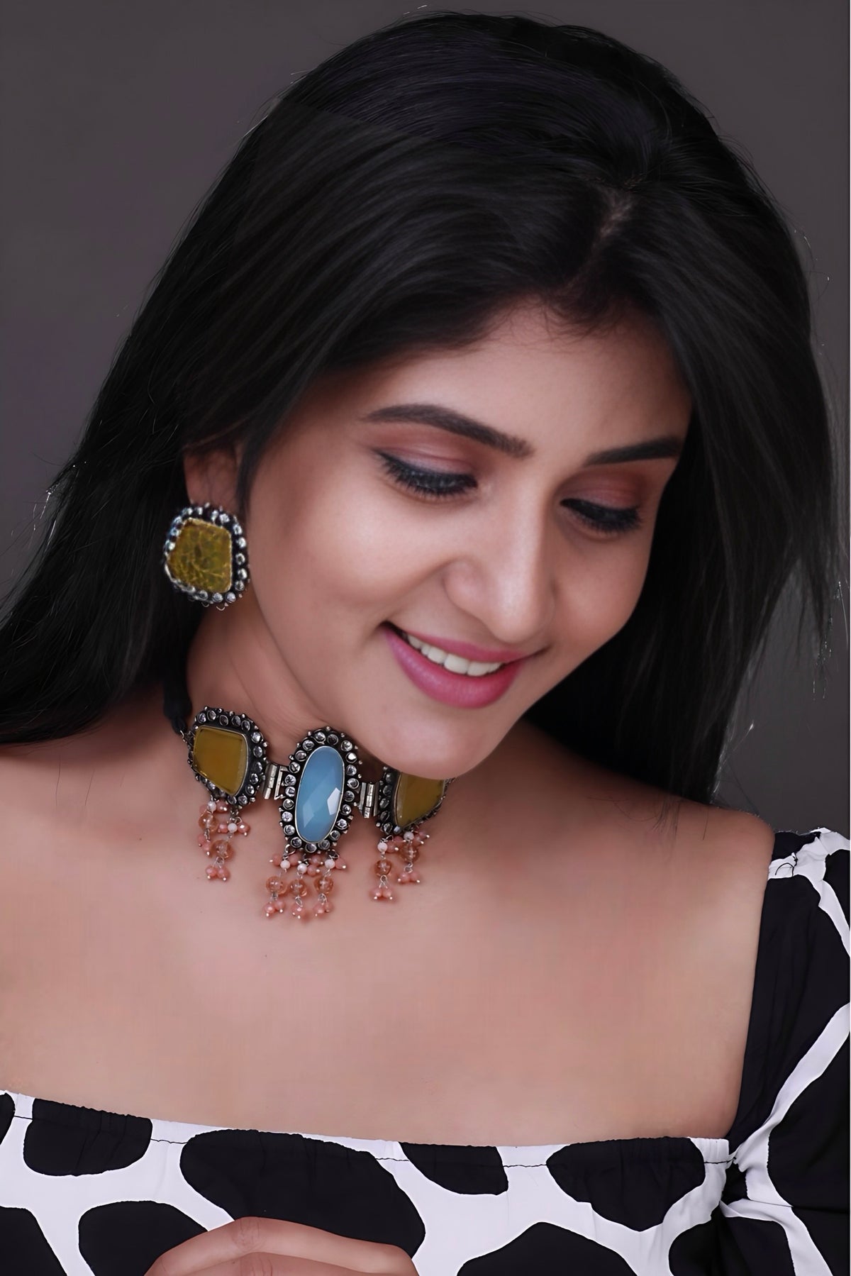 RIMA BIJOUX PREMIUM AND EXCLUSIVE RUSTIC SEMI HANDMADE CHOKER WITH EARRINGS CH97